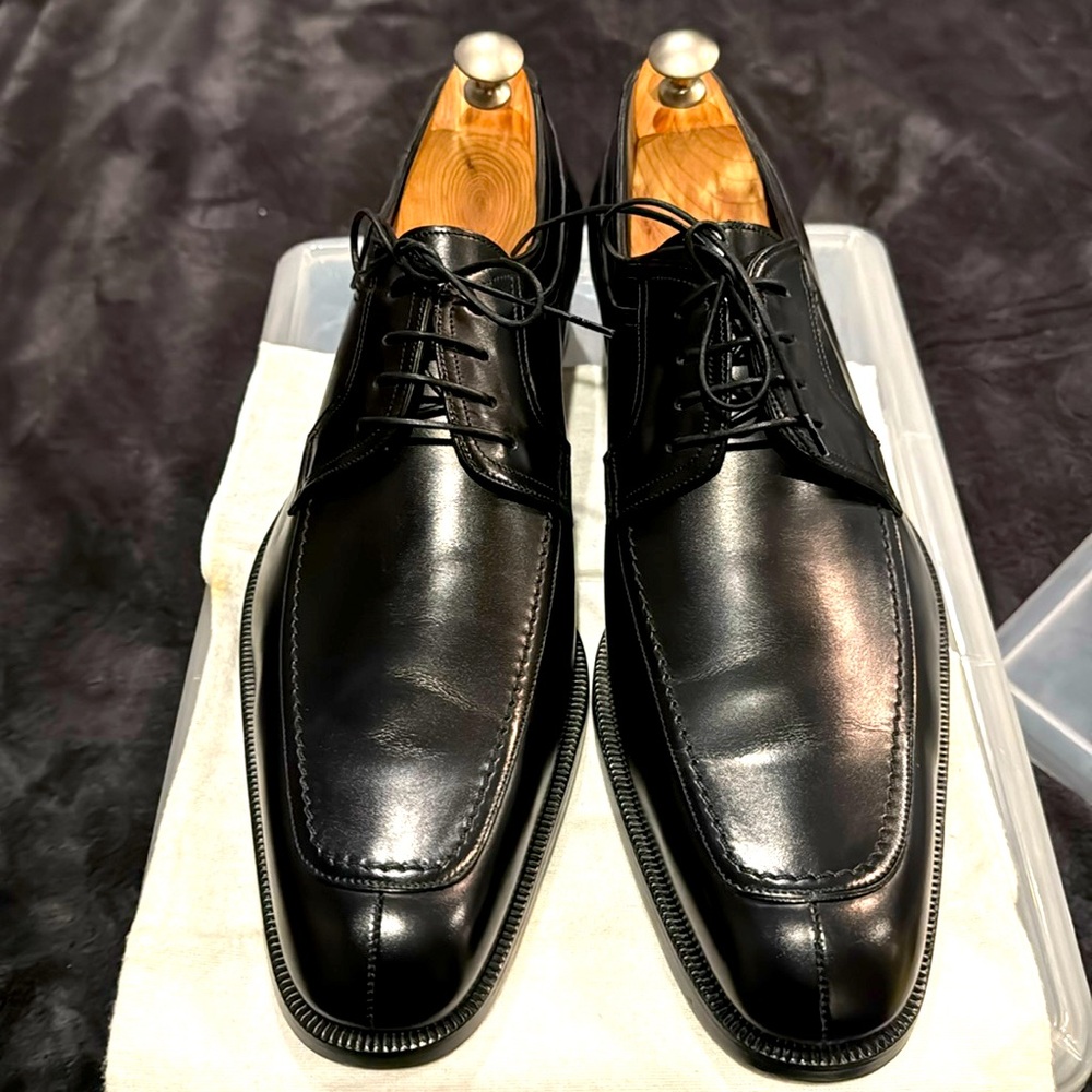 Size 12 Ferragamo Lanier leather black derby shoes”Brand New” never worn